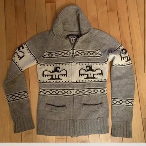 TNA Sea To Sky Cowichan Wool Sweater Thunderbird Bird Tribal Zip Jacket Small